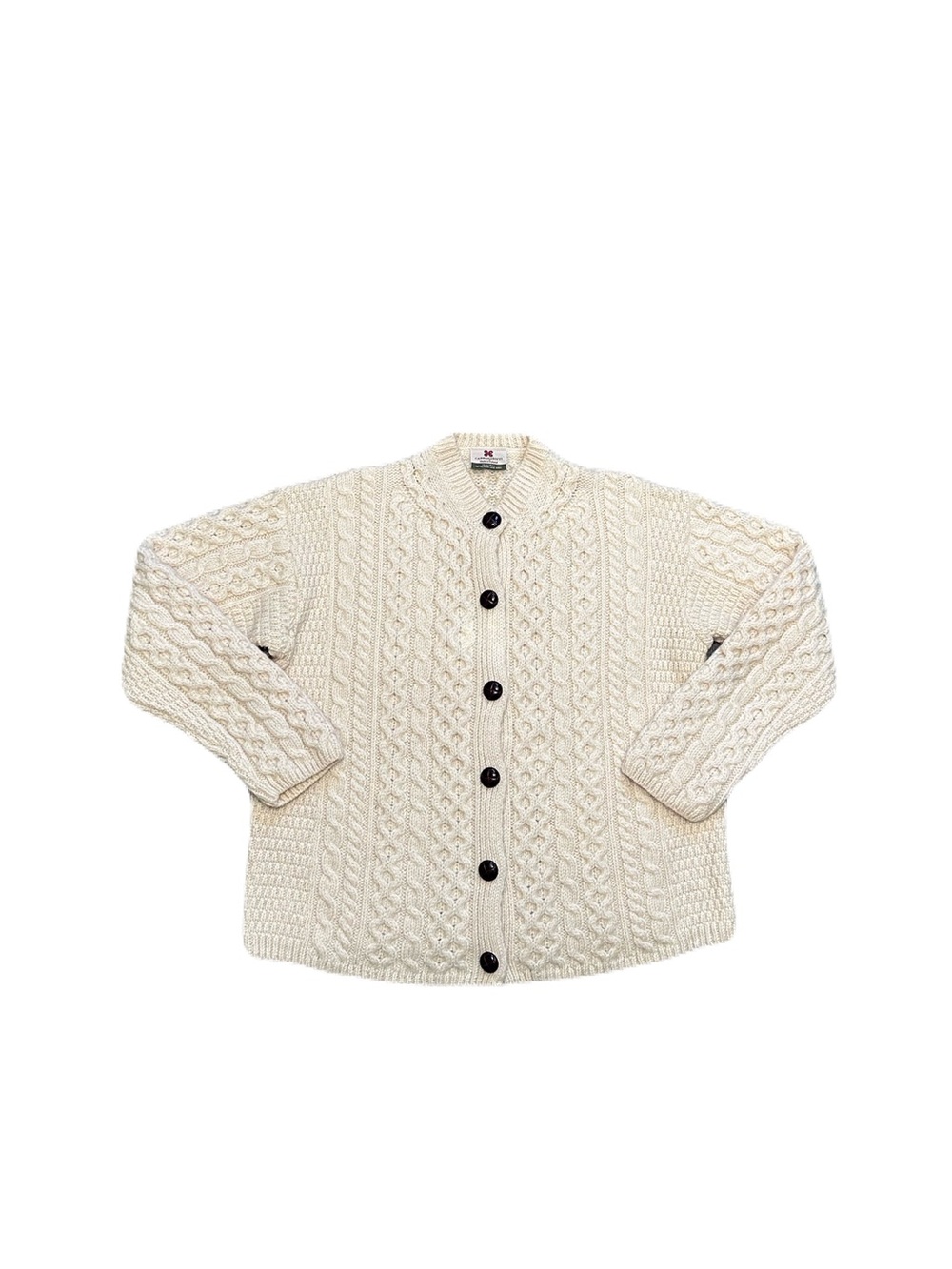 Carraig Donn Cardigan Sweater Womens L Cream Cable-Knit Wool Button-Up Ireland